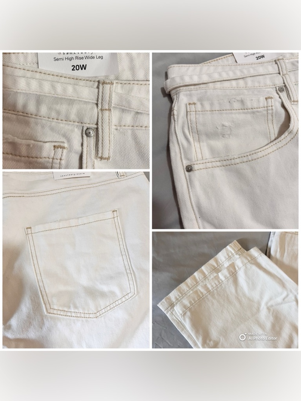 Sanctuary Denim Micro Belt Crop Wide Leg Jeans 20W NWT Cream Off-White Cotton - Picture 6 of 8